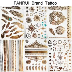 Sexy Sun Moon Star Temporary Tattoo Women Party Body Arm Art Fake Flash Tatoos Gold Metallic Tattoo Stickers Girl Bracelet Wrist