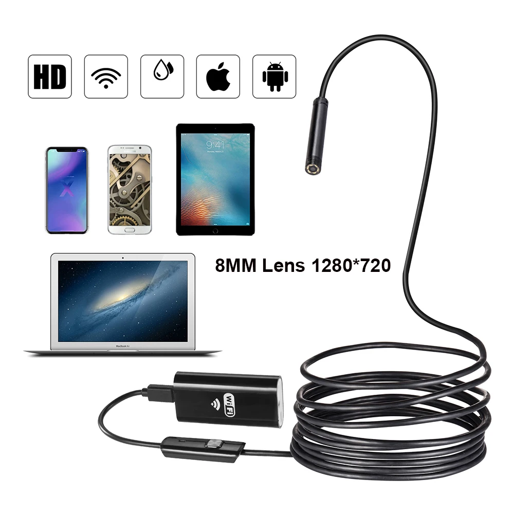 8 MILLIMETRI 2/5 M Endoscopio WIFI Mini Macchina Fotografica Impermeabile Morbido Cavo Macchina Fotografica di Controllo Endoscopio USB Periscopio IOS Endoscopio per Il Iphone