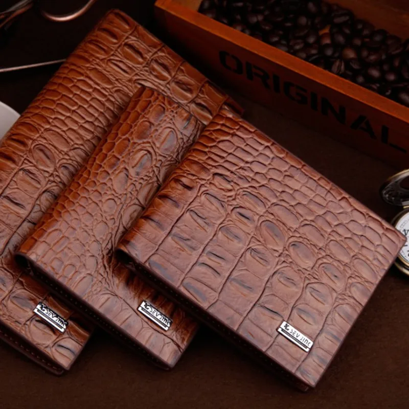 Crocodile Grain Genuine Leather Short Design Wallet Fashion Coin Money Bag Card Holder Carteira Brown Purse for Men Gifts