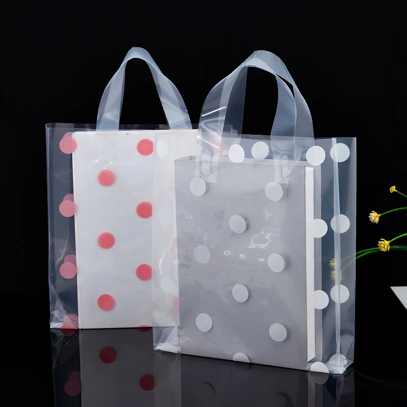 50pcs/lot Large Polka dot white red Packaging Bag Thick Boutique Gift Clothing Plastic Bag Clear Personalized Dot Bag