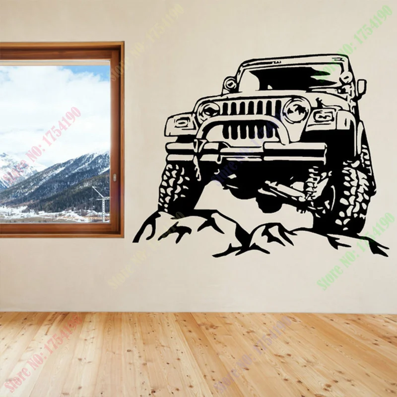 Jeeps Rock Car Racing Vinyl Wall Decal Art Sticker Man Cave Decor Boys Room Decorative Stickers Black Car Size 72x57cm