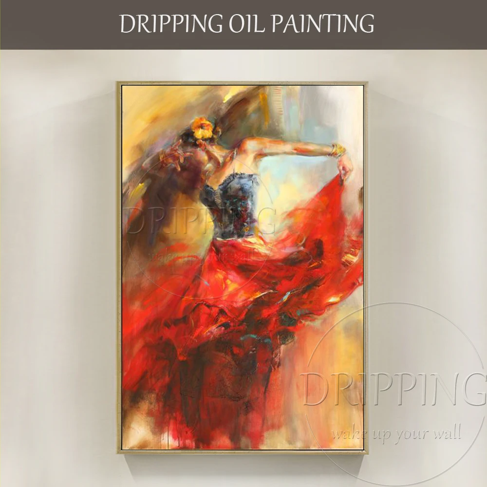 

High Quality Wall Decor Artist Hand-painted Impressionist Spain Dance Flamenco Oil Painting on Canvas Vivid Dancer Painting