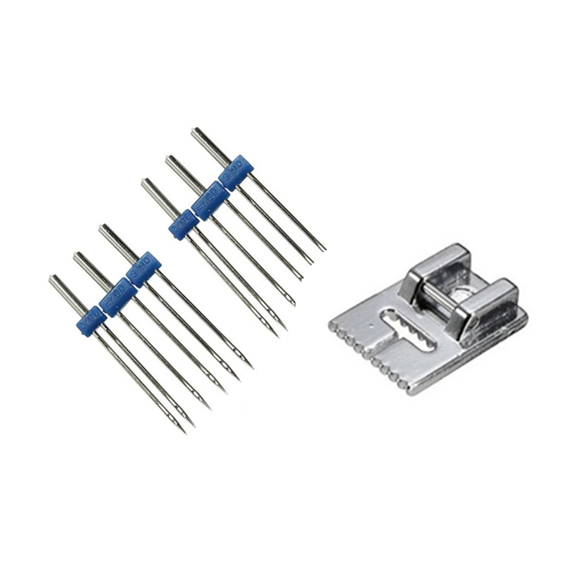 6Pcs Sewing Machine Double Needle (Size 2.0/90 3.0/90 4.0/90) & 9 Groove Pintuck Presser Foot 5BB5192