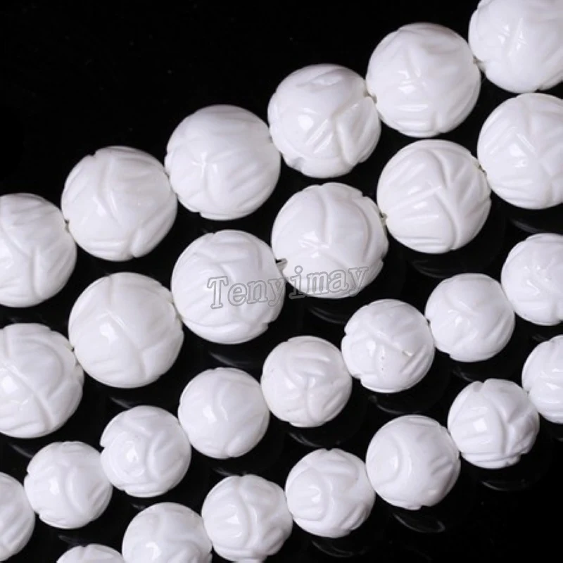 

Free Shipping 14mm(28pcs/strand) White Tridacna Beads With Carved Flower Design(2 Strands/Lot)