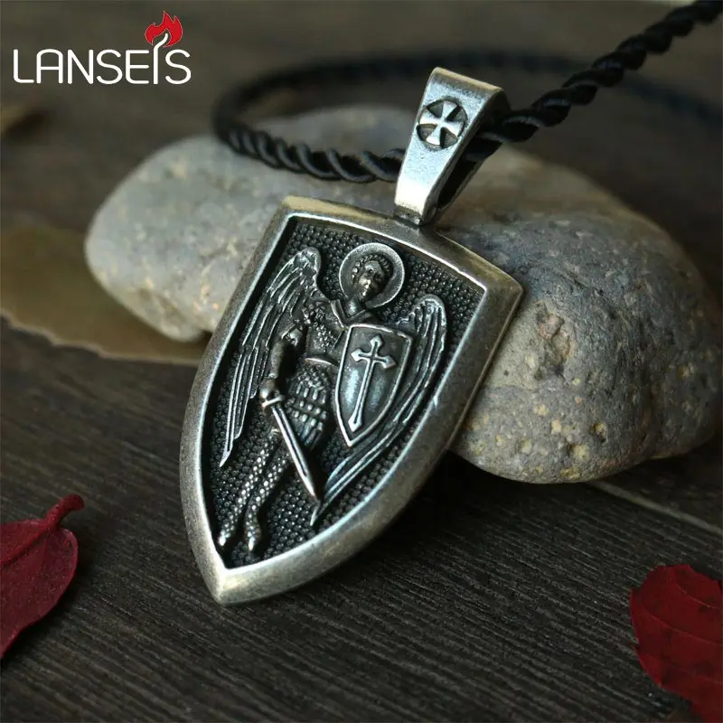 lanseis 10pcs Archangel St.Michael Protect Me Saint Shield  Protection Charm 53x25