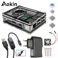 Aokin Raspberry Pi 4 Case 9 Layers Acrylic Box Case Shell Cover with Cooling fan for Raspberry Pi 3 Model B 4B Case Hot