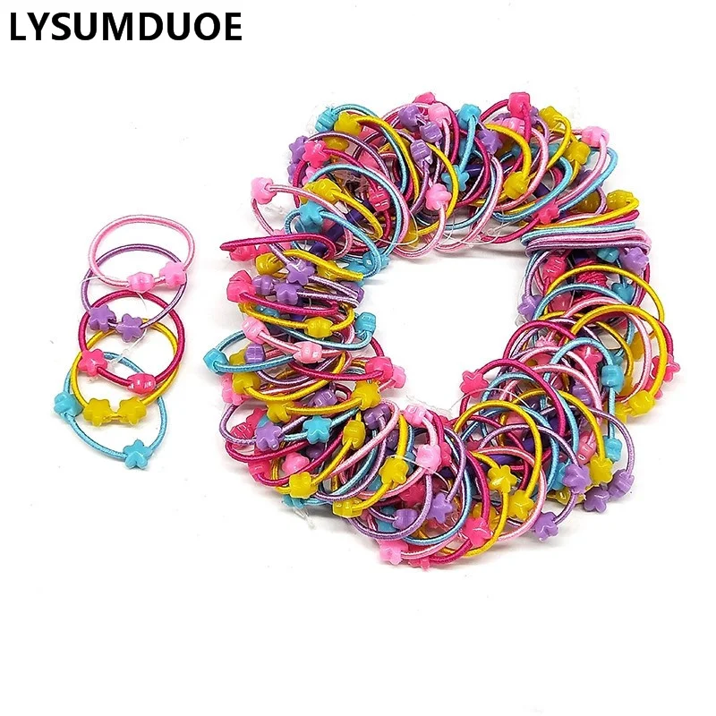 100Pcs/Lot Girls Hair Accessories Elastic Hair Bands Cute Scrunchy Bunny Ear Hoop Flower Hairbands Headdress Hair Bands for Kids