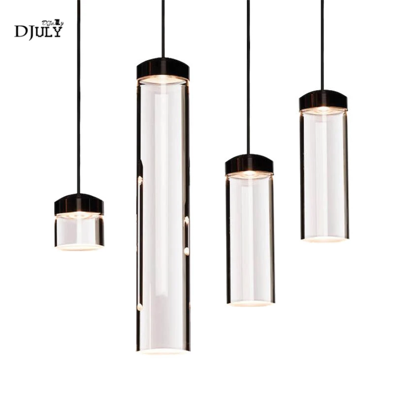 postmodern Crystal column glass hanging lamp elegant living room decoration kitchen pendant lights home deco led light fixtures