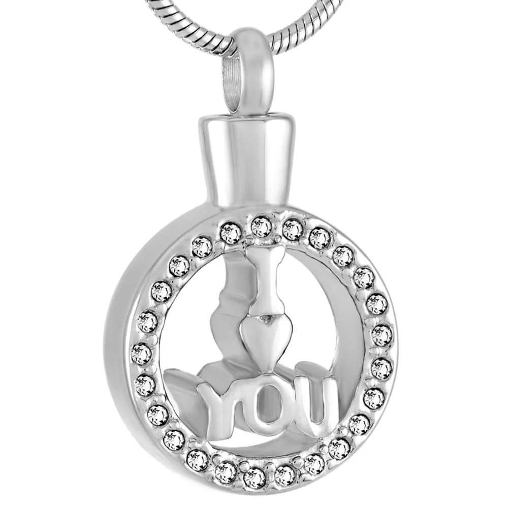 

IJD9449 "I Love You" Crystal Circle Memorial Ash Necklace Cremation Urn Stainless Steel Pendant Necklace-Pet Ash Urn Jewelry