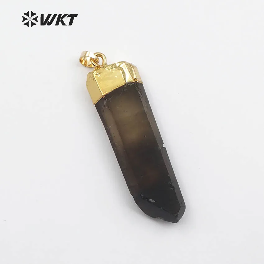 

WT-P740 Fashion Smoky Stone Pendant Natural Radomly Shape Stone Pendant With Gold Or Capped In Top Women Vintage Jewelry