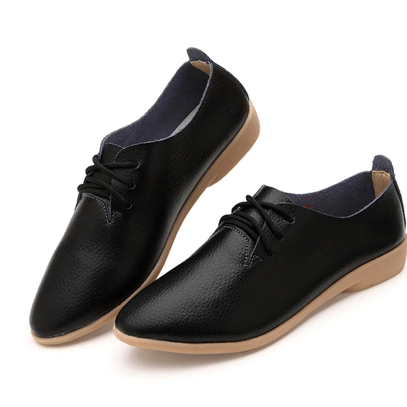 2023 Spring women shoes genuine leather moccasins flats shoes woman lace-up casual ladies driving shoes plus size 35-44 WSH2674