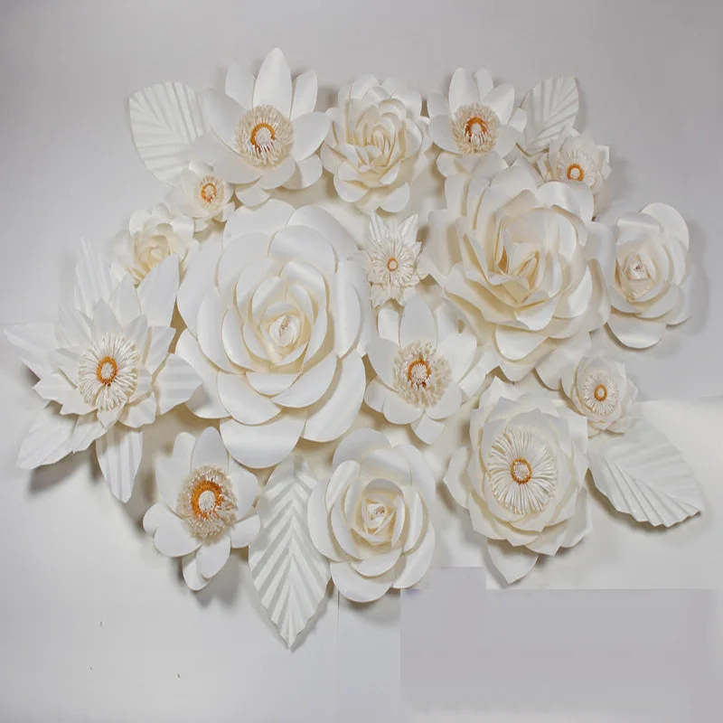 

19pcs Flowers + 6pcs Leaves Giant Cardboard Paper Rose Showcase Wedding Backdrops Props flores artificiais para decora o