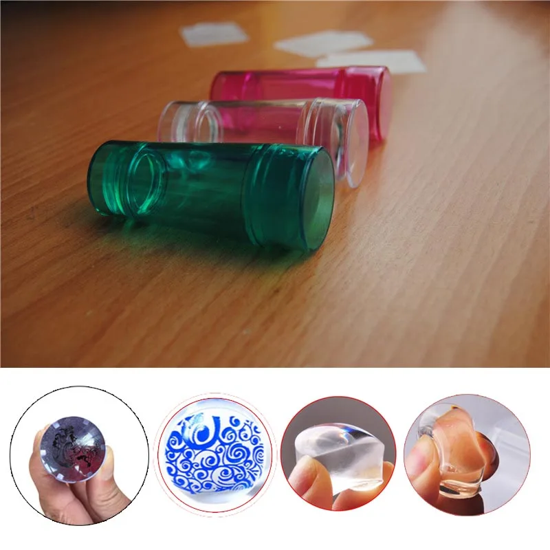 1 Sets New Double head Transparent Silicone Jelly Nail Stamper with Image Scraper Cap Nail Stamping Transfer Printing Tools