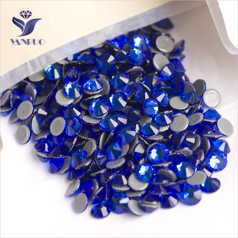 YANRUO 2058HF SS4-SS30 Sapphire Iron On Hot Fix Rhinestone Crystal Flat Back Strass Glass Stones For Craft