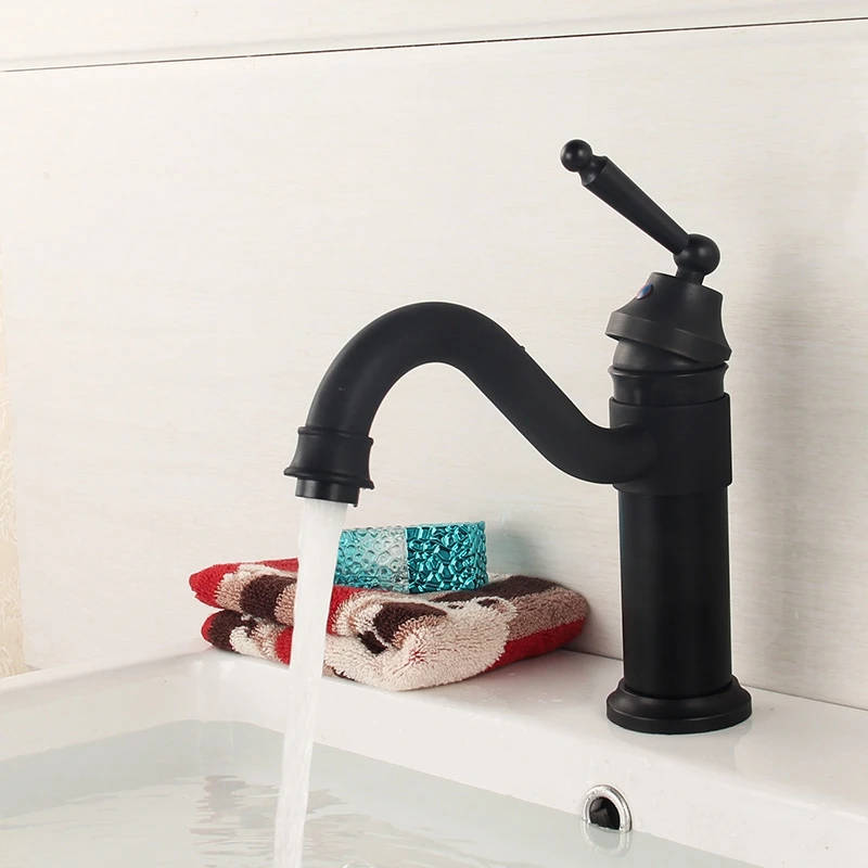 

Basin Faucet Hot And Cold Faucet High Black Copper Mounted Bathroom Sink Faucet Solid Black Basin Filler
