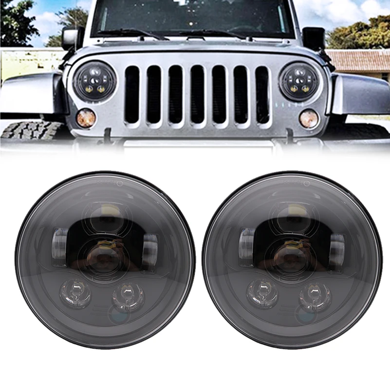 

2 pcs 7'' Round led headlight For Jeep Wrangler JK H4 7 inch 45W LED Projector headlights for Land Rover Defender TJ LJ.