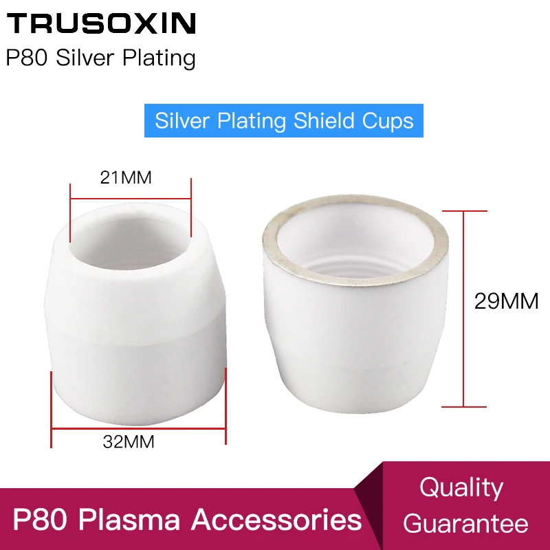 10pcs 80 100 120A Plasma Cutter Consumables Silver Ceramic Cups of p80 Plasma Cutting Gun and Torch