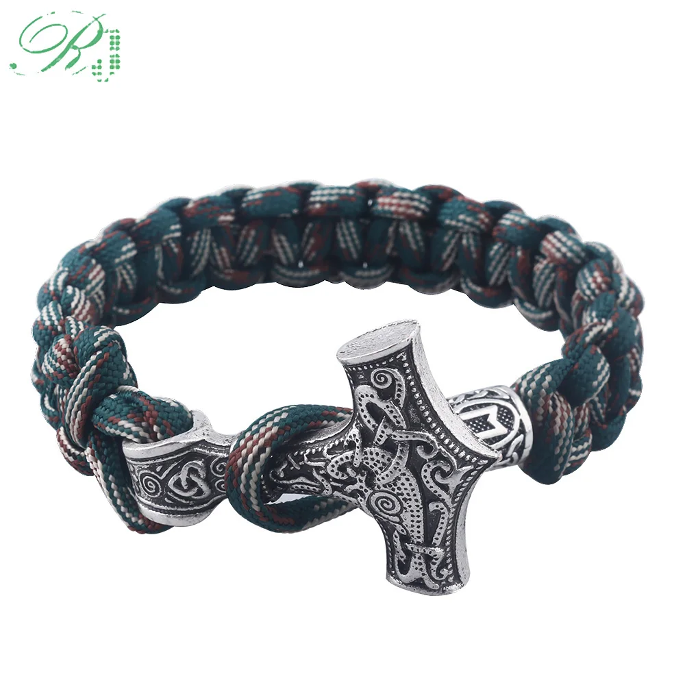 Norse Viking Bracelets Thor Mjolnir Hammer Paracord Armband Amulet Rune Knot Scandinavian Bangles Men Jewelry Gifts