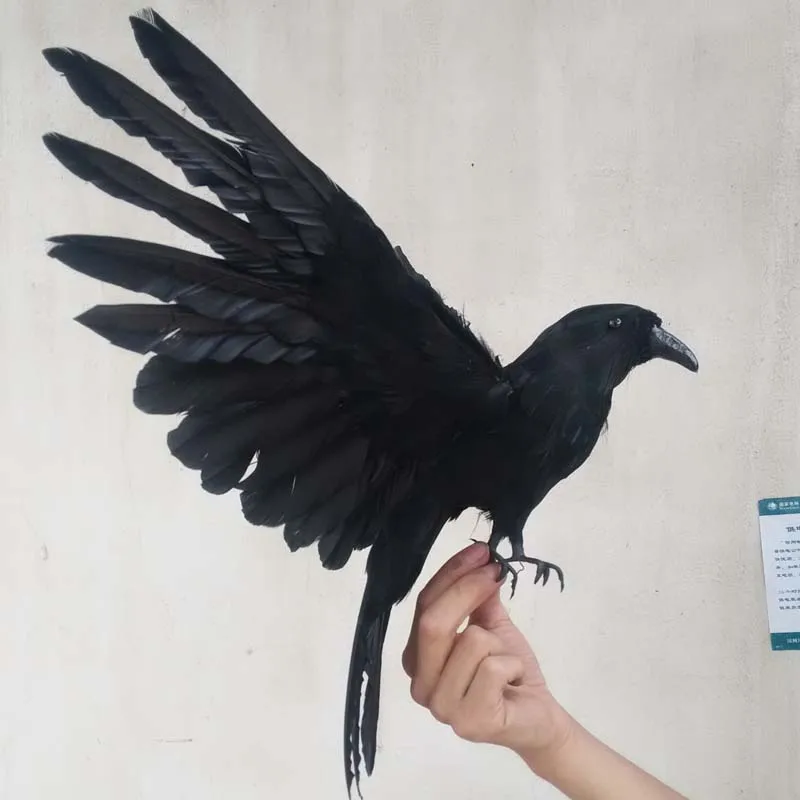 

25x40cm spreading wings bird black crow feathers bird,polyethylene&furs handicraft garden decoration toy gift a2000