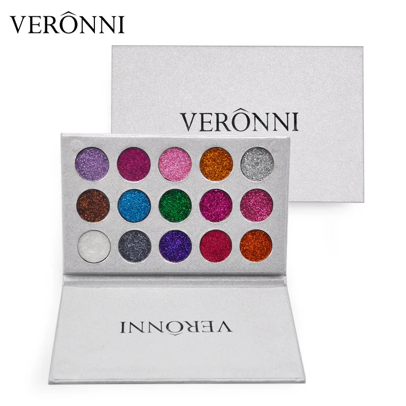 VERONNI 15 Colors Glitter Eyeshadow Palette Cosmetics waterproof long-lasting Pro glitter powder Eye Makeup DHL