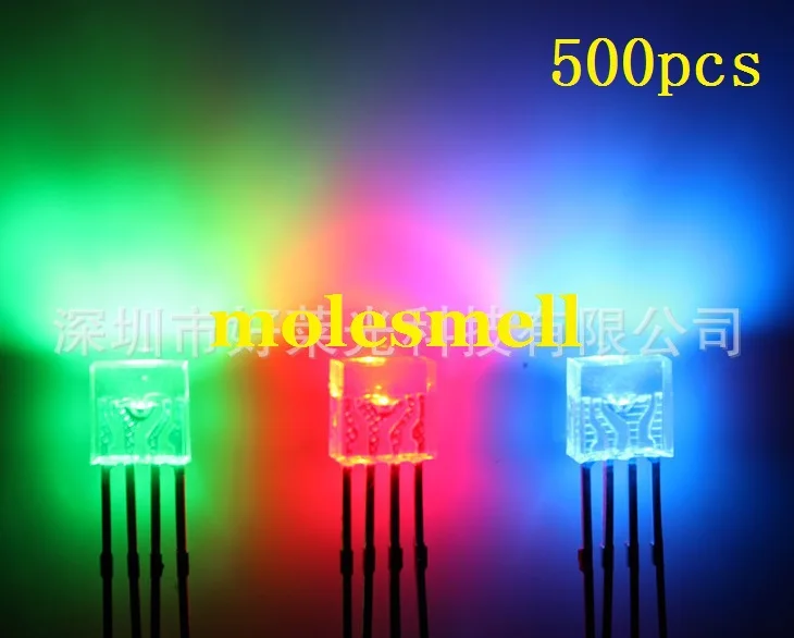 500pcs 2x5x5mm Rectangular Lamp tri color RGB LED, Common Anode, Water Clear Lens,4pins led