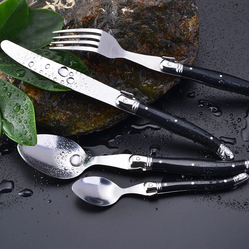 34pcs Laguiole Style Flatware Set Stainless Steel Dinner Fork Salad Spoon Knives Teaspoon ABS Plastic Handle Cutlery Sets