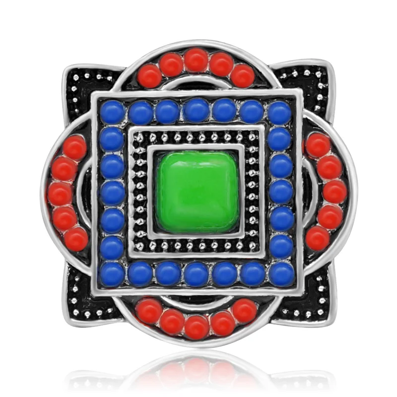 New Beauty Colorful Beads Patterns Squares 18mm snap buttons fit 18mm snap necklace jewelry wholesale KZ3402 Women Gift
