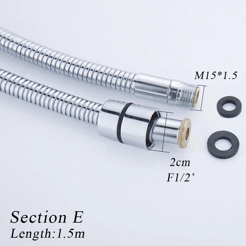 Stainless steel chrome surface pull out shower pipe,bath basin kitchen drain faucet special hose