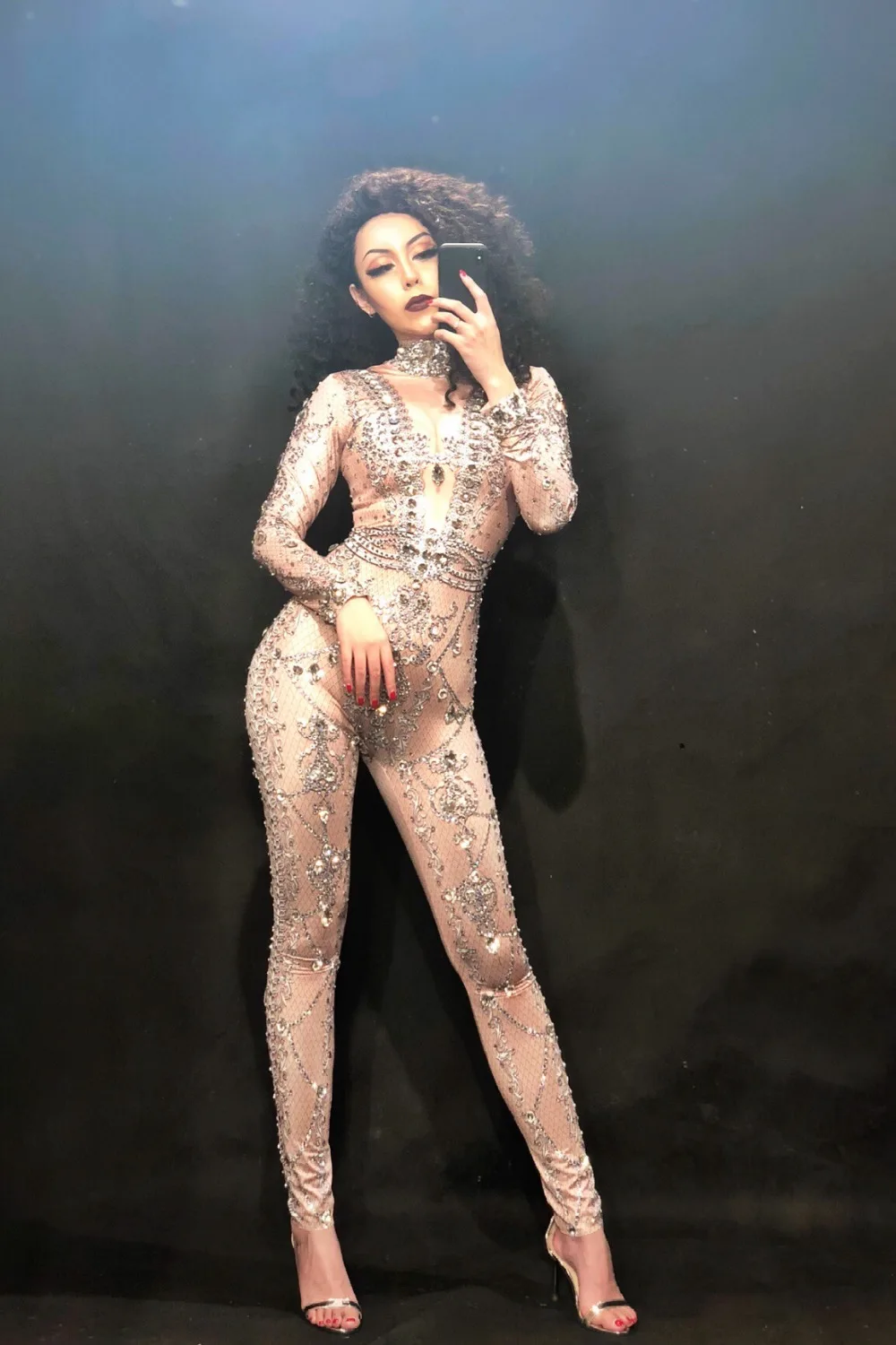 

2020 Women New Sexy Stage Jumpsuit Simple Type Glass Sparkling Crystals Bodysuit Nightclub Party Singer Dancer Bling Costume