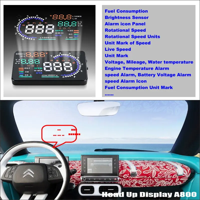 For Citroen C3 Picasso C4 Car HUD Safe  Head Up Display Driving Speed Alarm Auto Accessories Universal