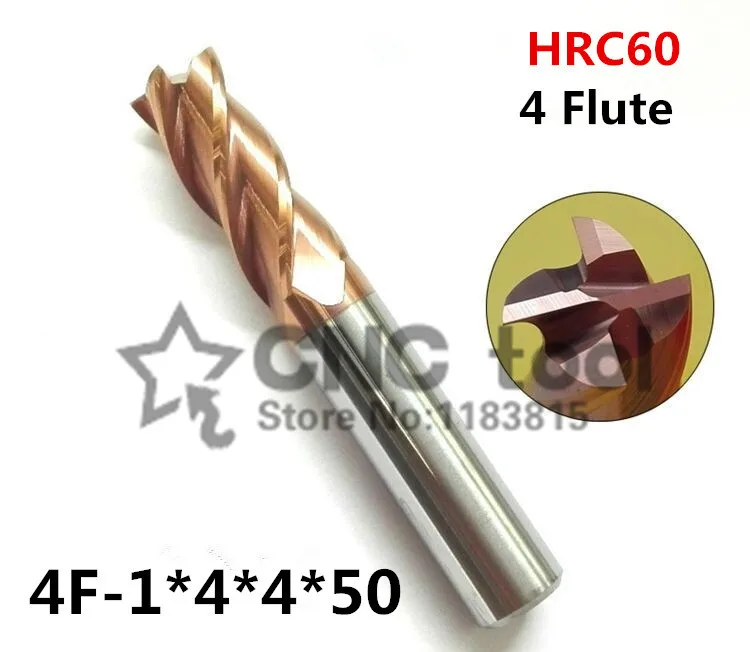 4f-1.0*4*4*50,hrc60,material Carbide Square Flatted End Mill four 4 flute 1mm coating nano use for High-speed milling machine