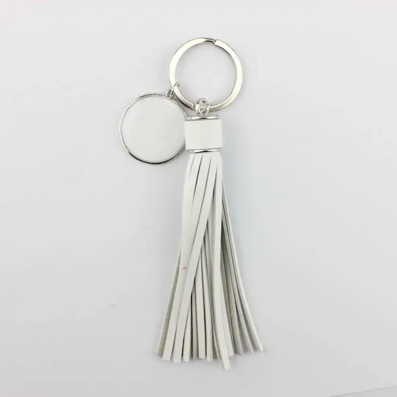 ZWPON Fashion PU Leather Tassel Monogram Enamel Disc Blank Only Key Chains for Women Bag Keychains Unique Handbags Accessories