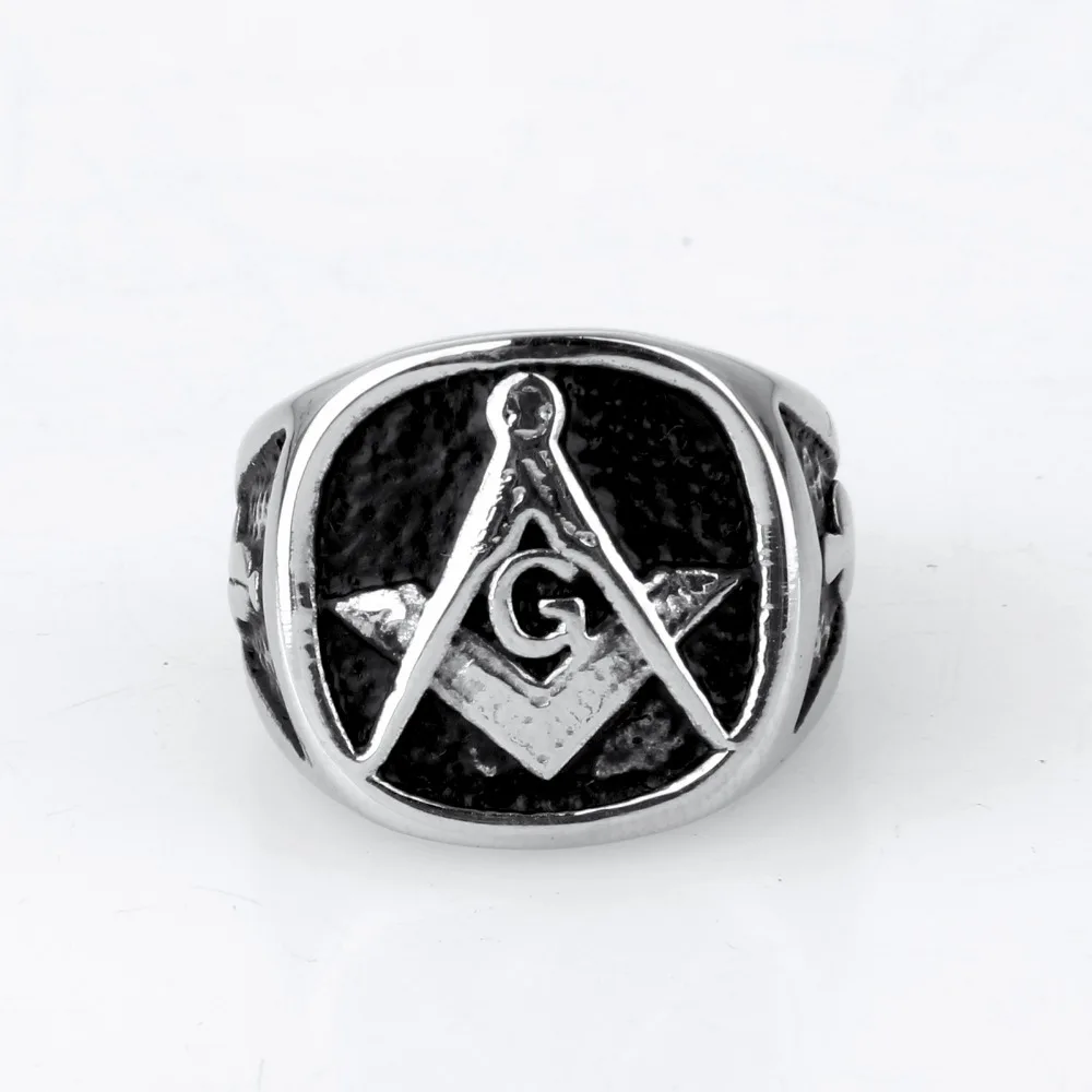 Mens Silver color Black color Free Mason Freemasonry Masonic Ring  316L Stainless Steel Band Ring Men's Jewelry