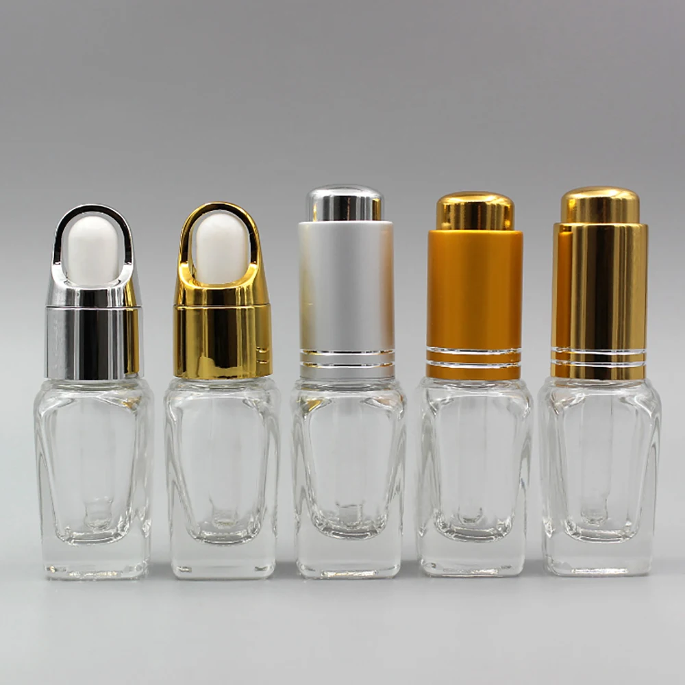 

Refillable fancy glass dropper bottles 10ml square clear cosmetic oil glass bottle