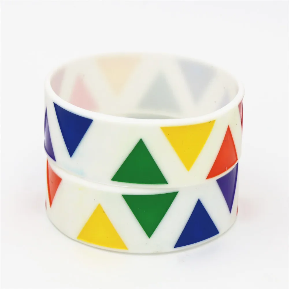 Fashion 25PCS Printed Triangle Rainbow Color Silicone Bracelets&Bangles Wide Color Gay Pride Wristband Women Men Adult SH169