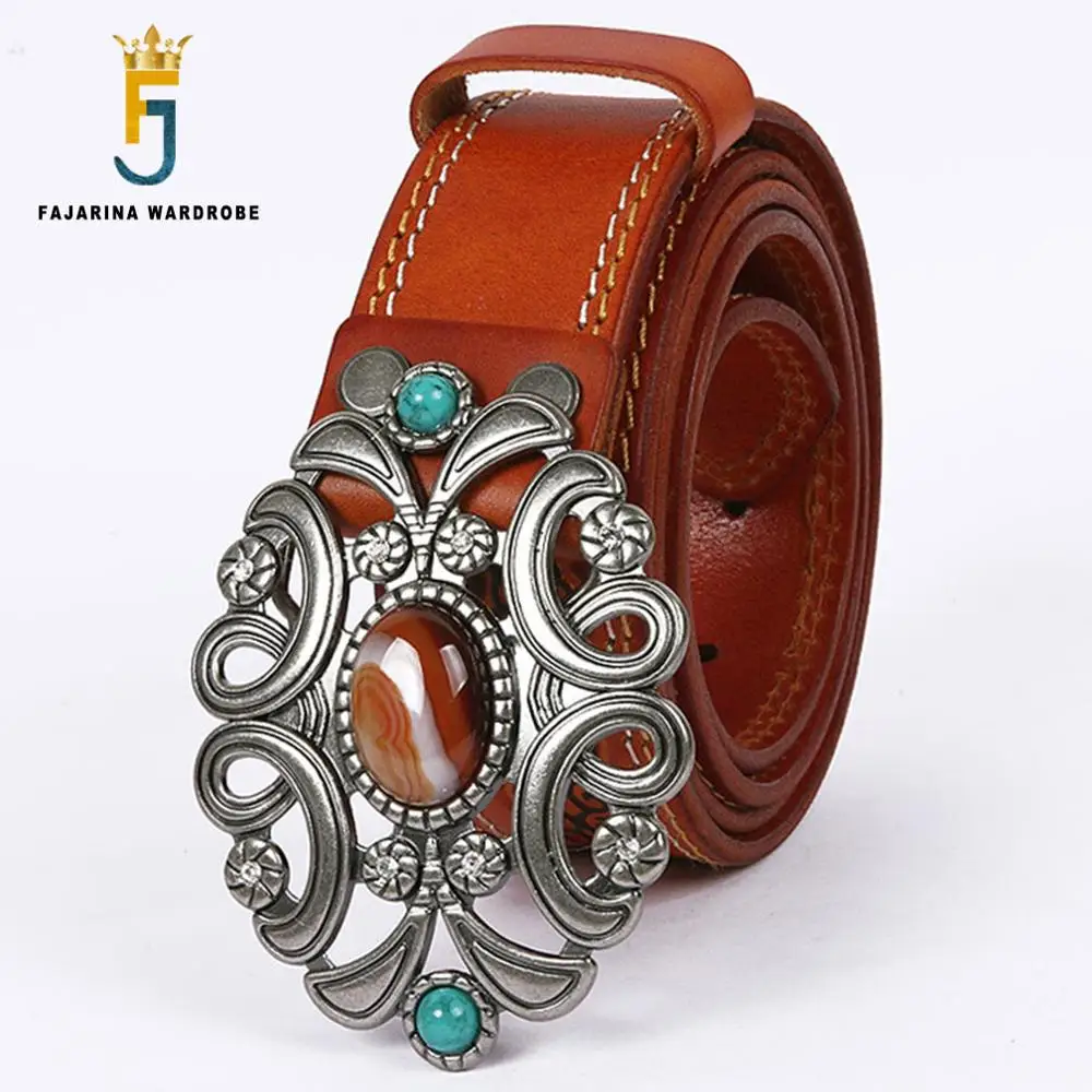 Fajarin-cinturones de Metal con piedra de ágata para hombre y mujer, cinturones decorativos con diseño único, de calidad, accesorios de cuero de vaca, N17FJ545