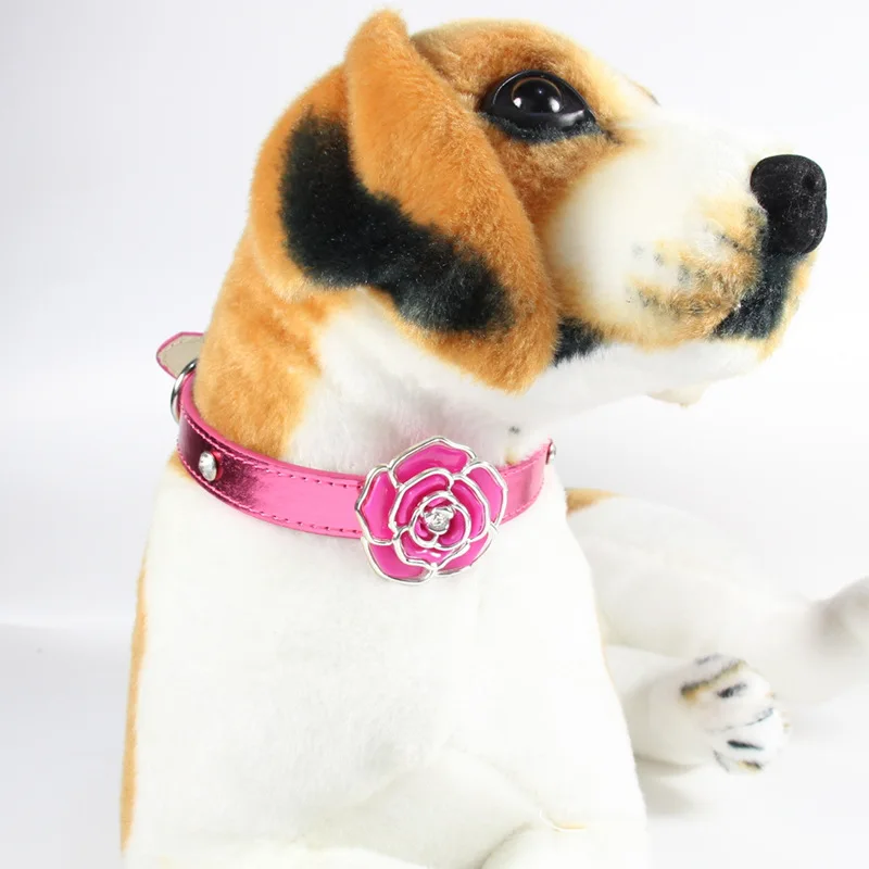 1 piece PU leather collar for dogs luxury diamante bling flower dog collar soft adjustable puppy dog neck chain pet accessories