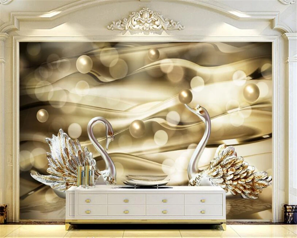 

Beibehang 3D Wallpapers Living Room Bedroom TV Background Silk Swan Pearl Stereo Background Decorative mural papel de parede