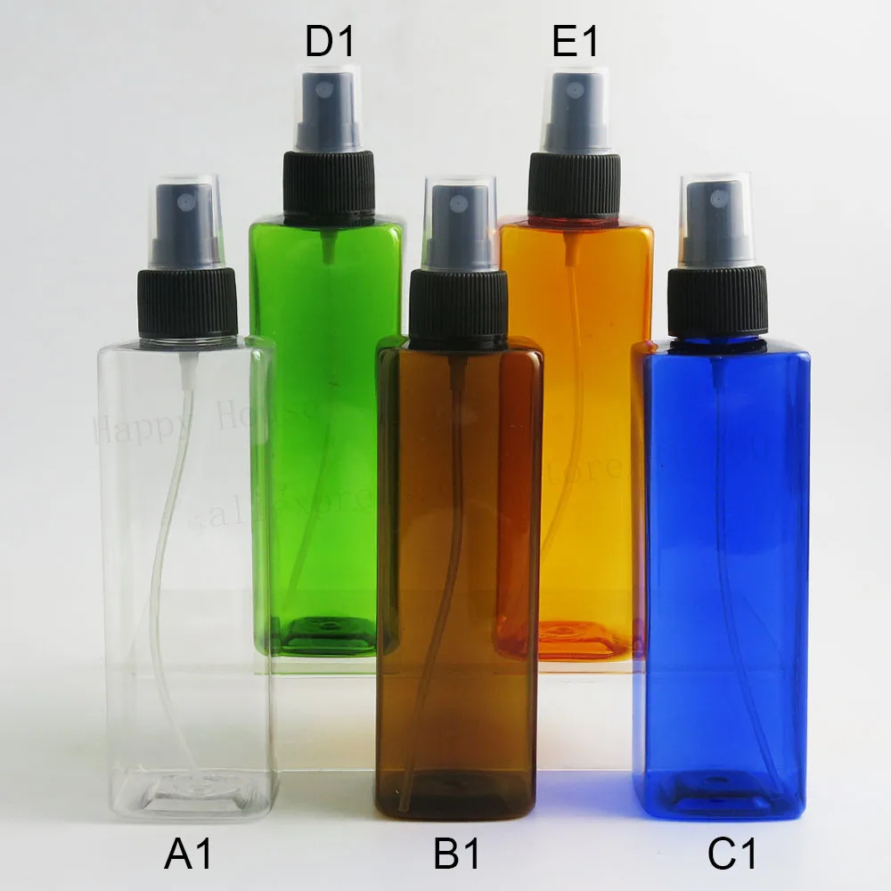 24 x 240ml Amber Blue Green Orange Clear Empty PET Square Mist Spray Perfume Bottles 240ML Refillable Cometic Atomizer Container