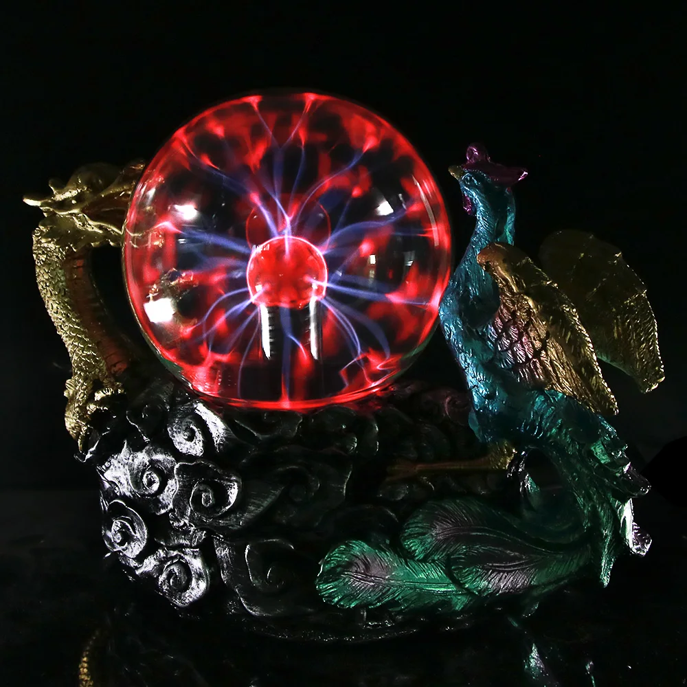 VINTAGE Dragon Phoenix รูปปั้นแก้วไฟฟ้าสยองขวัญ Home Decor Plasma Ball Figurine Novelty โคมไฟตั้งโต๊ะ