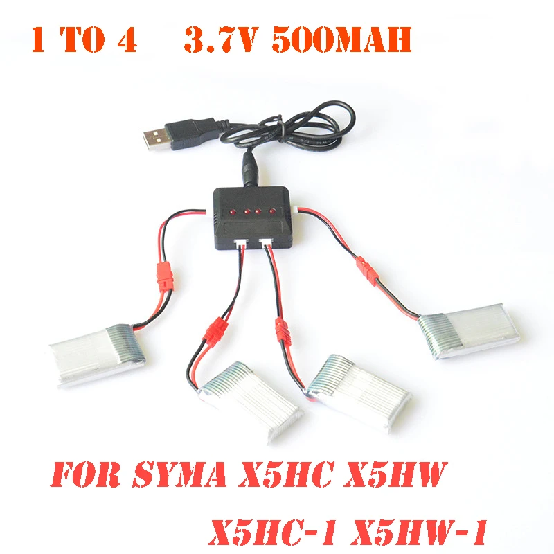 

EBOYU RC Quadcopter 4-port Charger for Syma X5HC X5HW with 3.7V 500mAh 25C Battery for Syma X5HC-1 X5HW-1