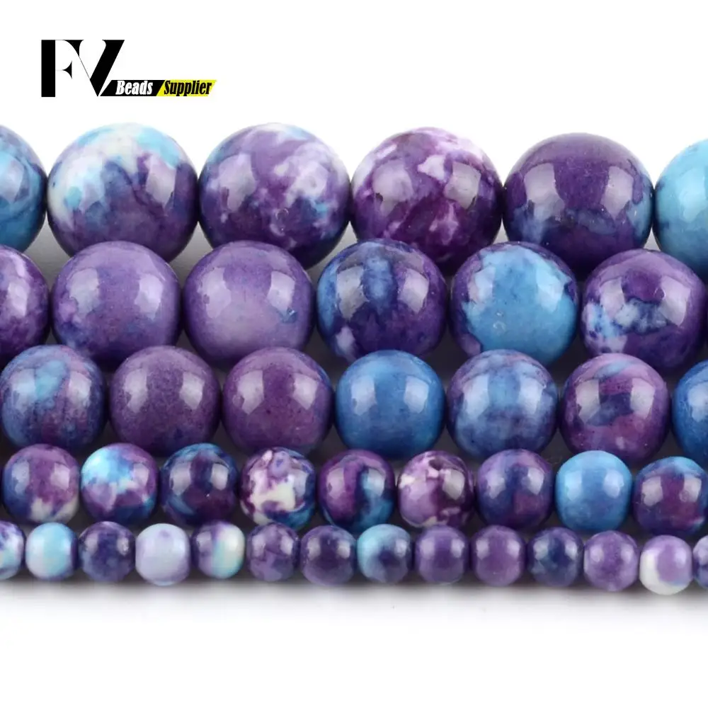 Wholesale Natural Purple and blue Fleck Round Rainbow Stone Beads For Jewelry Making 4 6 8 10mm DIY  Bracelet Beading Accessory