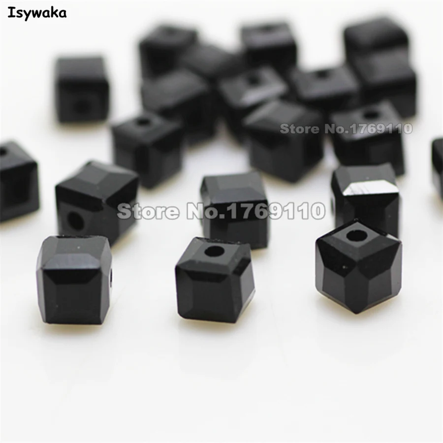 

Isywaka 100pcs Black Color Square 6mm Austria Crystal Beads charm Glass Beads Loose Spacer Bead for DIY Jewelry Making