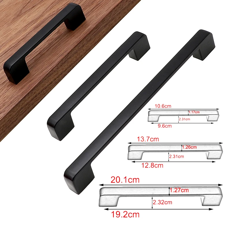 RUNBAZEF Black Cabinet Handle  Square Furniture Hardware Aluminum Alloy Kitchen Door Knobs Cupboard Wardrobe Drawer Pulls