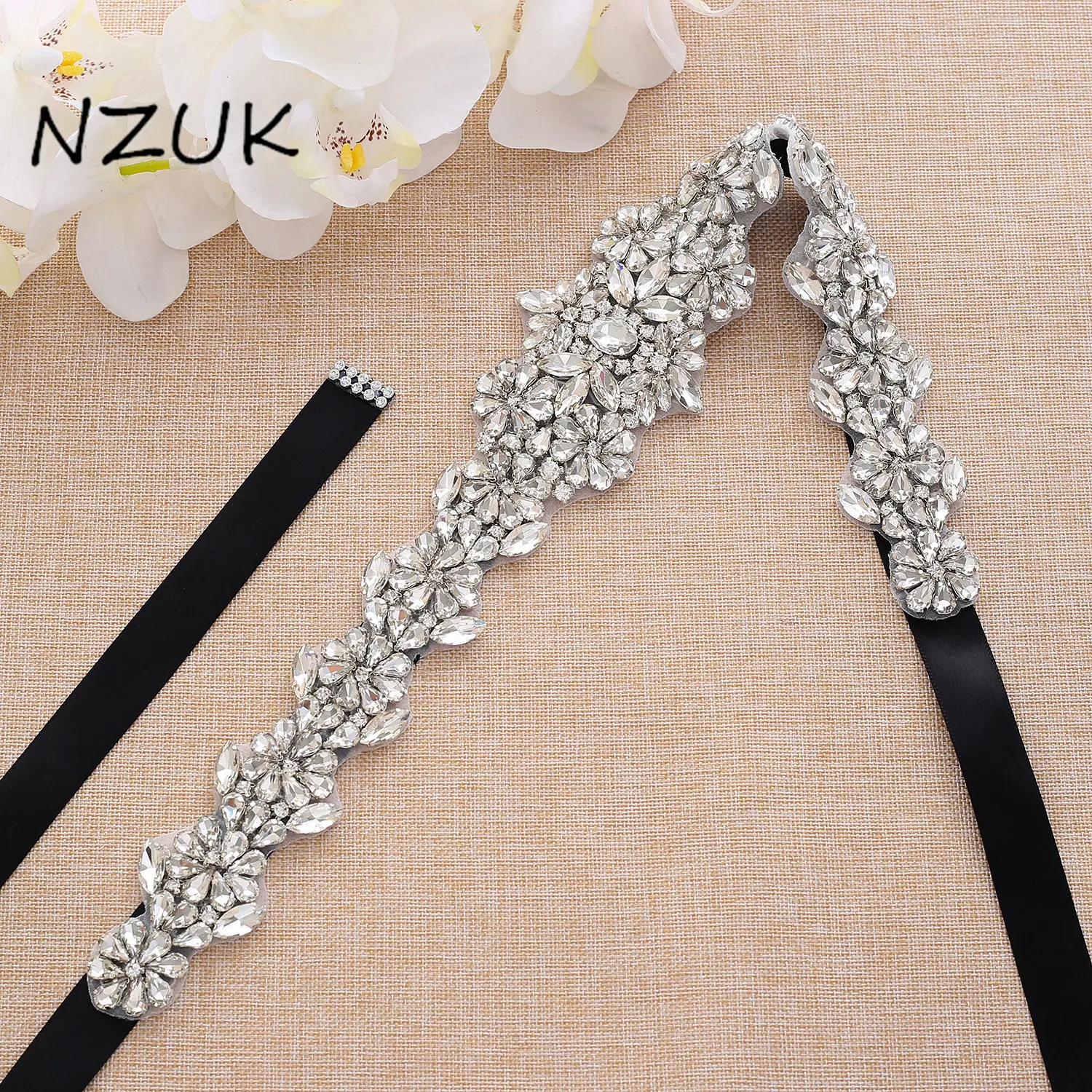 NZUK Vintage Rhinestone And Pearl Bridal Belt Handmade Crystal Sash Beaded Appliqued Sash Belt For Wedding Dress 