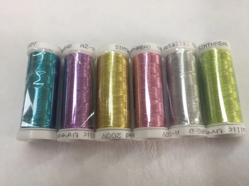 Metallic/Polyester Computer Machine Embroidery Thread Filament MS Type,150d/2 ,200 Yards *6Mini Spools 18g Each ,Super Shine ,