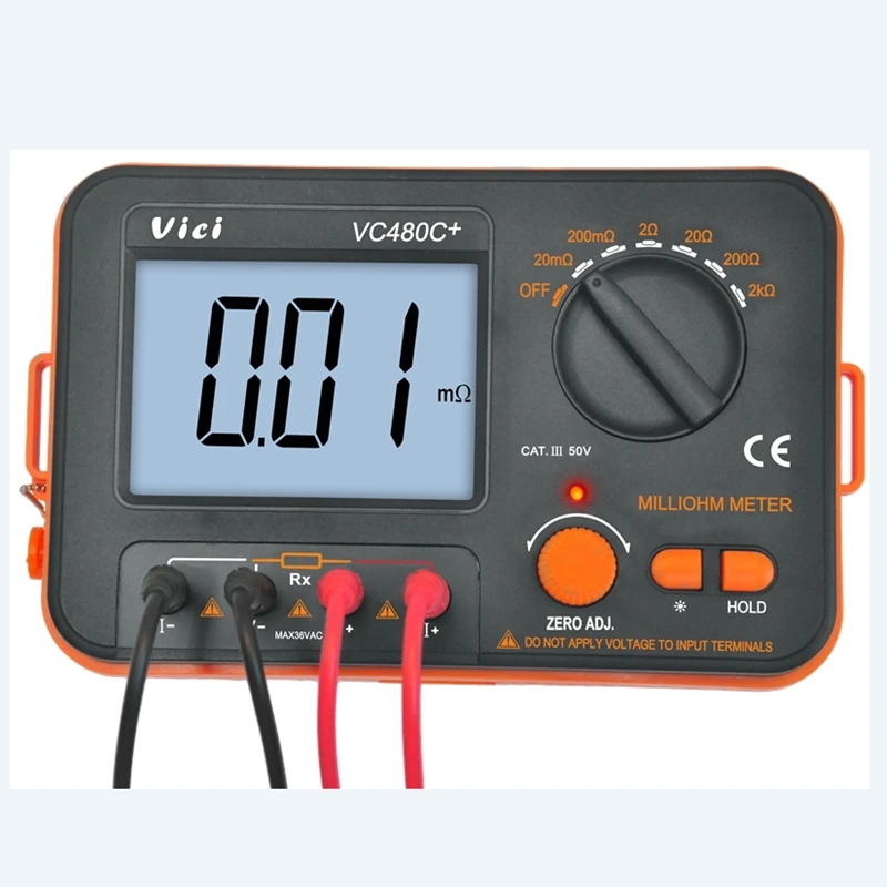 Imagem -03 - Vici Vc480c Mais Digital Milliohm Medidor de Precisão Baixa Resistência Tester Faixas 0.01mohm para 2kohm Fio Teste Multímetro Backlight