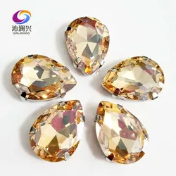 Crystal Glass Drop Shape Rhinestones, Champagne Color Setting Stone, Use for Needlework, DIY Clothing Sewing Accessories, SD4Z06