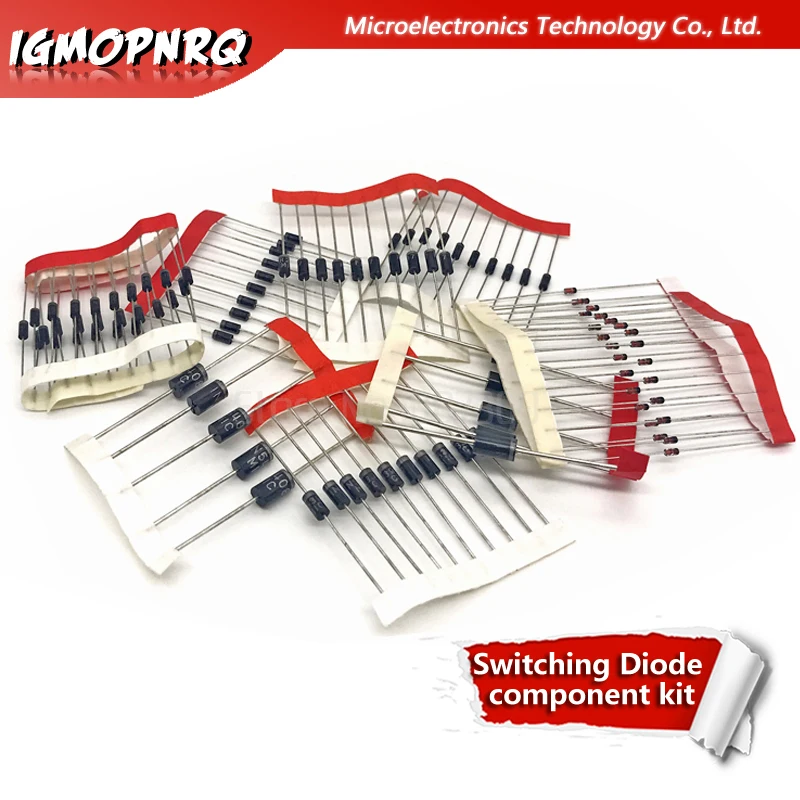 Kit diy de componente de diodo de comutação, 8 valores = 100 peças tij4148 diâmetro 4007 diâmetro 5819 diâmetro 5399 diâmetro 5408 su5822 fr107 fr207