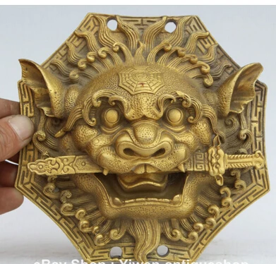 

Antiguos chinos 6 "Chinese Folk Brass Lion Head Bestia Malos tiendas bronce aldaba China wholesale factory Bronze Copper Brass